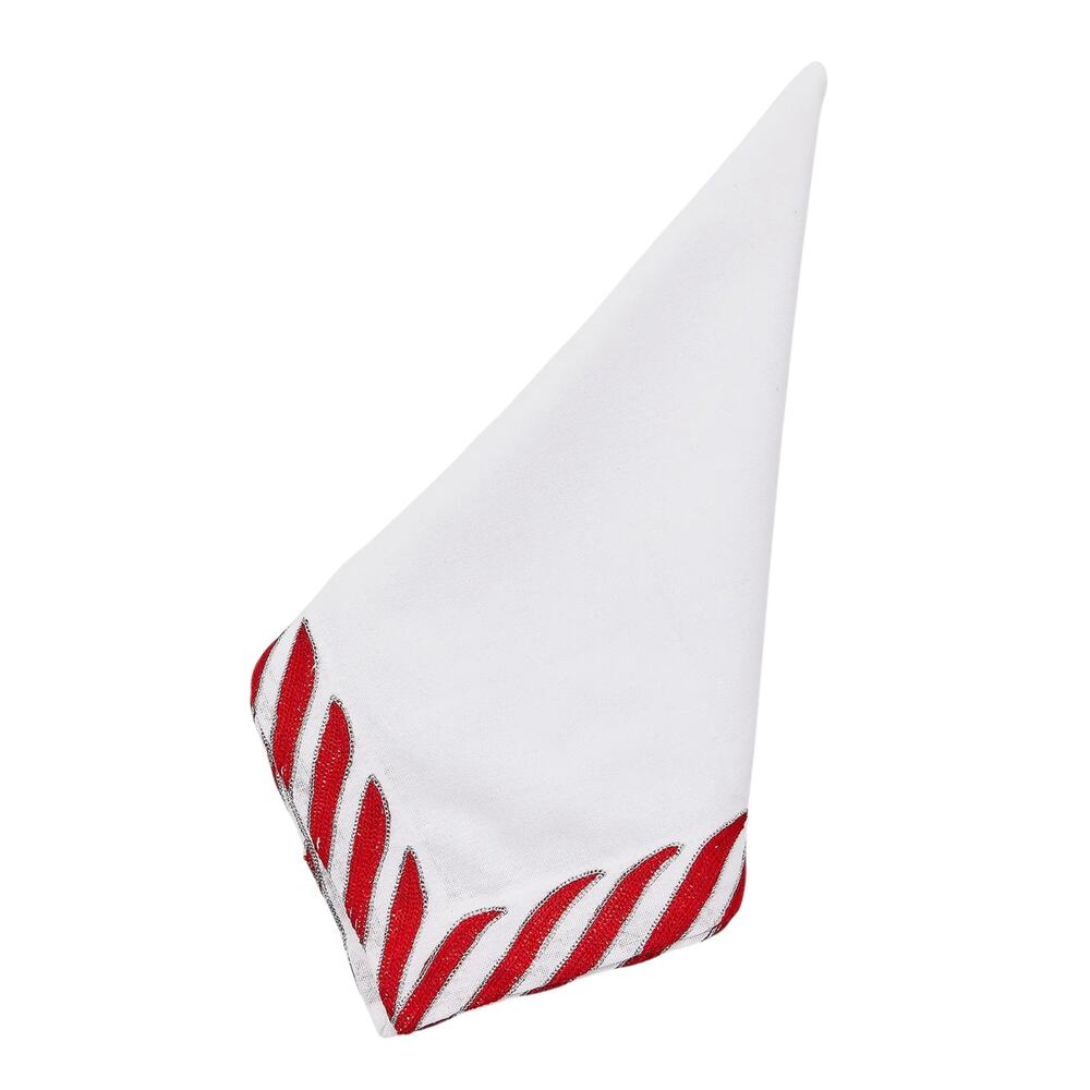 NEW Mackenzie-Childs Peppermint White Napkins 20x20 Embroidered Cotton Set of 4